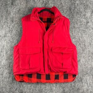 Vintage Red Reversible Hunting Vest Size L - Forest Trail -Buffalo Plaid & Solid
